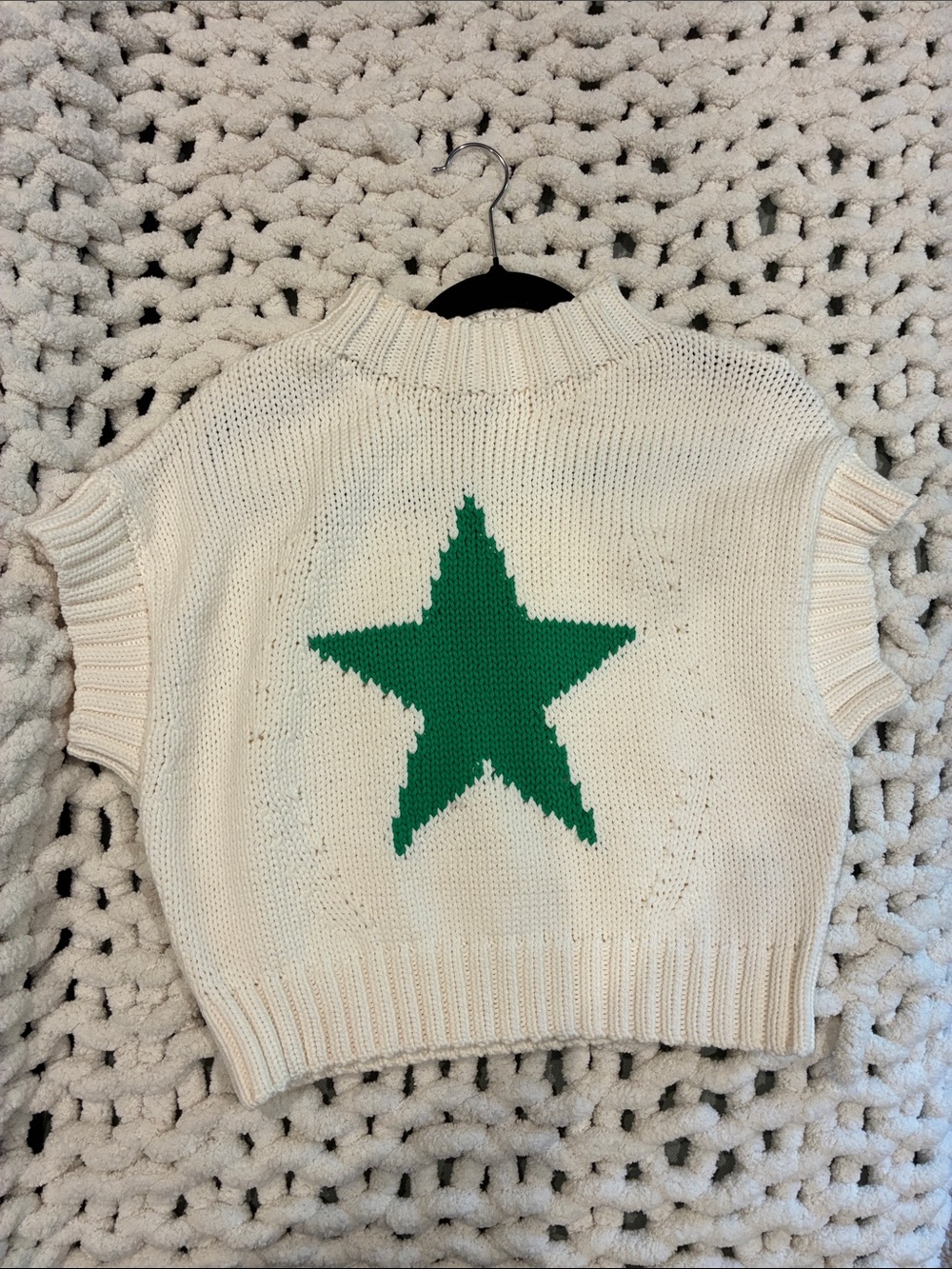 Maeve Cream Knit Vest with Green Star Motif